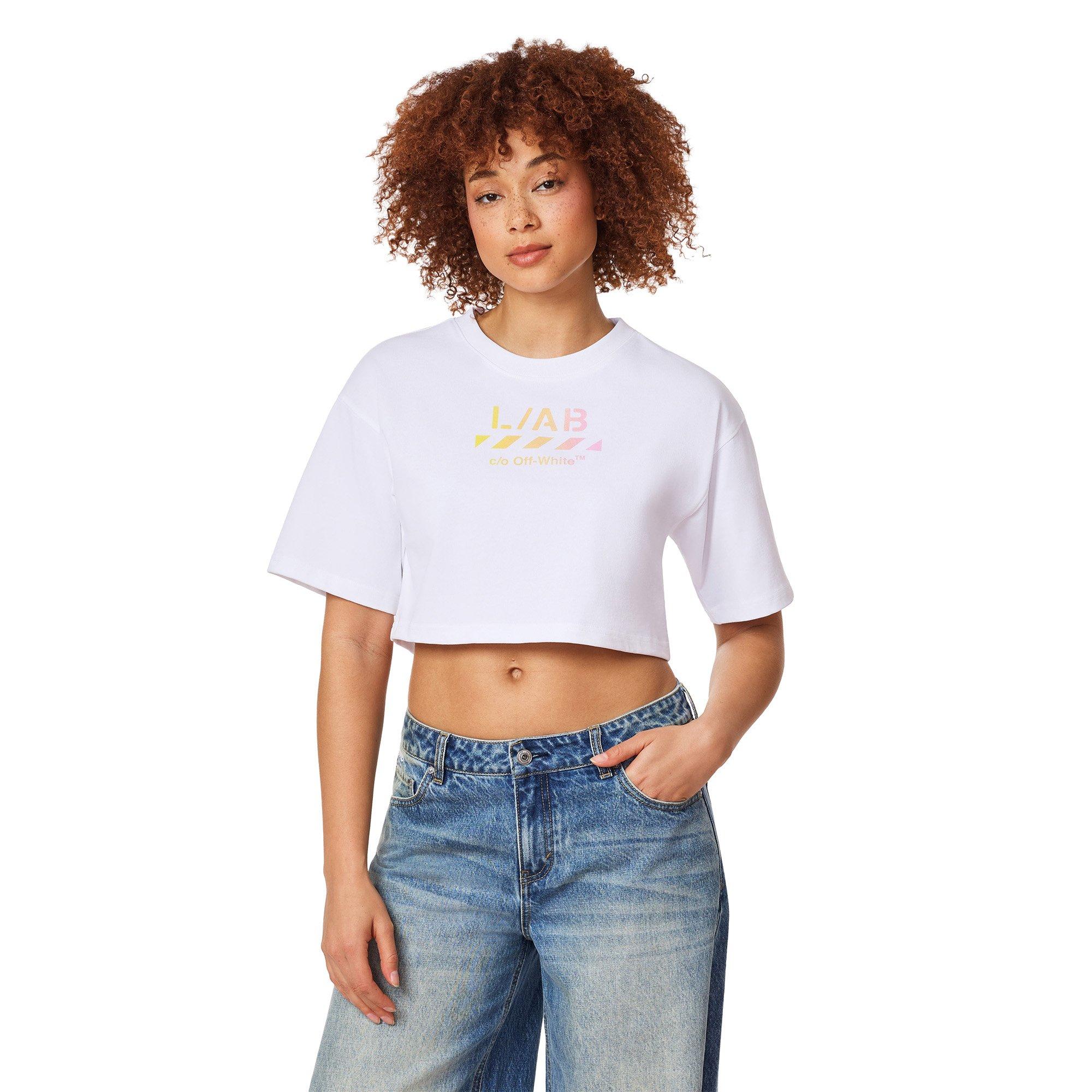 L/AB c/o Off-White Women's Gradient Logo Cropped Tee - WHITE/MULTI